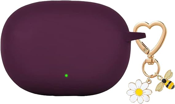 Beats Studio Buds ケース/Studio Buds Plusケースカバー かわいいハチのデイジーフラワーチャームキーホルダー付き ソフトシリコンカバー Beats Studio Buds+ 充電ケース用 ダークパープル