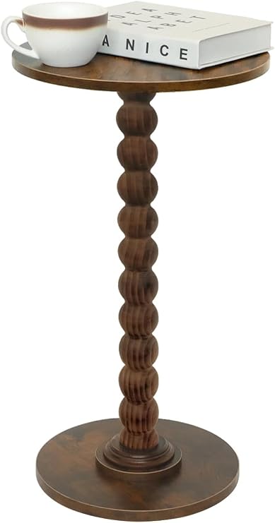 Modern Round Side Table with Solid Wood Leg for Living Room, Bedroom, Corners, and Office (Rustic Brown)
