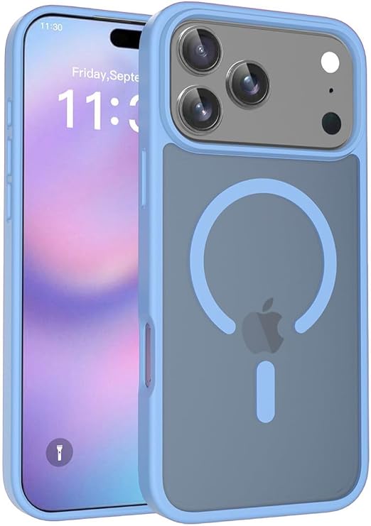 CONSTRAIN Apple iPhone 18 Pro ve iPhone 17 Pro İçin Buzlu Mat Yarı Şeffaf Renkli Çerçeveli MagSafe İle Uyumlu Telefon Kılıfı Arka Kapak - Buz Mavisi