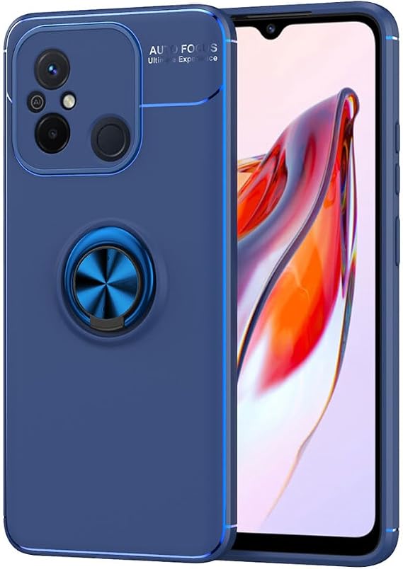 Elfia Xiaomi Redmi 12C ile Uyumlu Silikon Yüzük Standlı Mıknatıslı Kılıf, Ravel Mavi