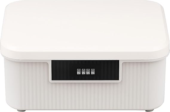 Lockable Organizer Box Large Medicine Box with Combination Lock, 26x22x12cm Fridge Box with Built in Removable Tray, Privacy Container for Food Office Documents Safe (white)