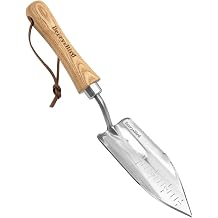 Berry&Bird Pot Trowel, Stainless Steel Garden Trowel with Wooden Handle, Serrated Measuring Scale for Effortless Digging, Rooting, Planting, Cutting and Transplanting