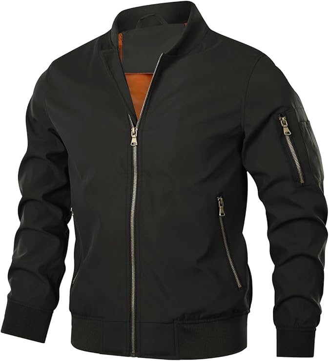 HOOD CREW Men’s Casual Lightweight Bomber Jackets Sportswear Thin Windbreaker with Multi Pockets