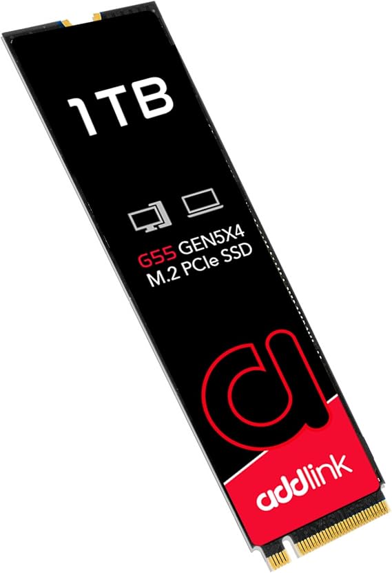 Addlink G55 1TB PCIe 5.0 Gen5 NVMe M.2 SSD- 10.200 MB/s'ye kadar - PC Oyun Yükseltme, Fotoğrafçılık, Video Düzenleme ve Tasarım - Gen5x4 Dahili Katı Hal Sürücüsü (ad1TBG55M2P)