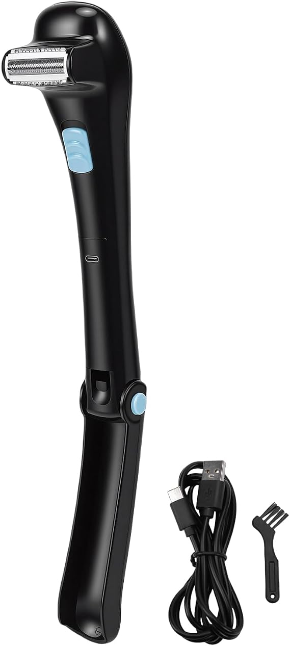 Back Hair Trimmer for Men – Cordless Electric Groomer with Extendable Foldable Handle, Stainless Steel Cutter, Ideal for Back, Shoulders & Legs