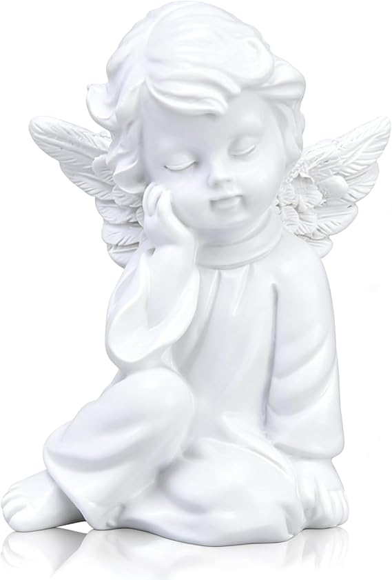 Cyrank Cherubs Angels Figurine, Small Sleeping Angel Statues Adorable Angel Sculpture Resin Cherubs White Angel Statue for Indoor Outdoor Home Garden Decoration(#2)