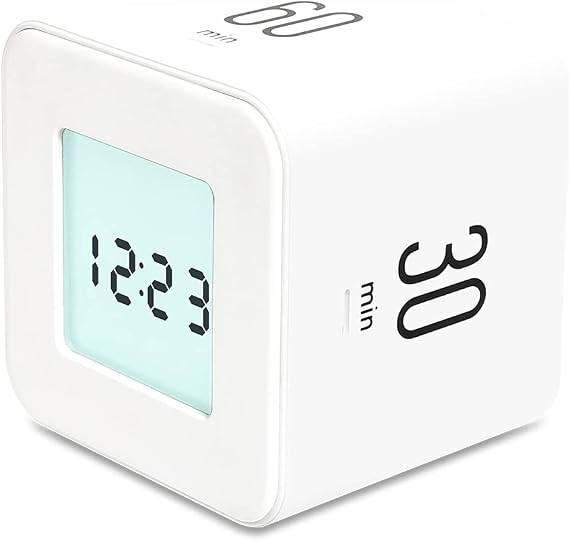 mooas Multi Cube Timer/Rotating Timer, Simple Operation, Clock & Alarm White