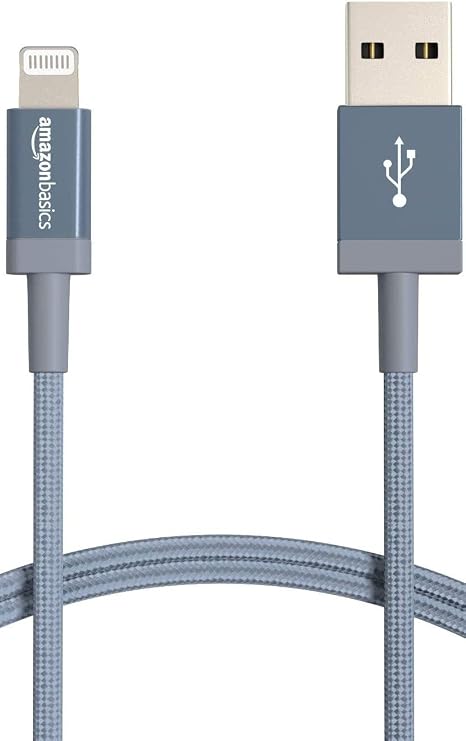 Amazon Basics Lightning to USB-A Nylon Braided Cable, MFi Certified Charger, Dark Grey, 3 Feet
