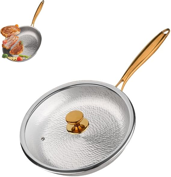 Titanium Hammered Pan Pro with Lid, Titanium Pans for Cooking, Multifunctional Ultra-Durable Frying Nonstick Pans, Even Heating Perfect for Every Cooktop,12.6in