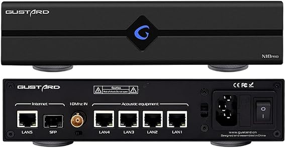 Gustard N18 Pro HiFi Audio Network Switch, 1*SFP Input, 1*10M BNC + 5*LAN 10/100/1000M Ethernet Interface, Home Audio Network Switch (Black)