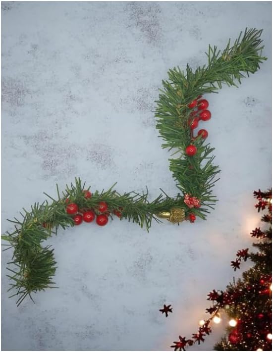 Yılbaşı Süsleme Seti, Yeşil Garland, Meyveli Palamut ve Çam Dalı Dekorasyonu, Şömine ve Duvar için, 50 cm