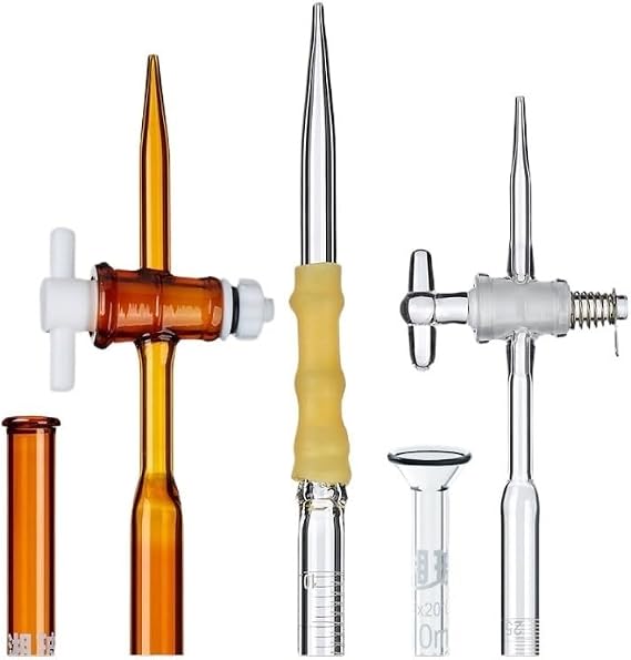 Micro Burette, Class A Borosilicate Glass Burette 10ml 25ml 50ml Clear Amber PTFE Glass Stopcock(Transparent basic 50ml)