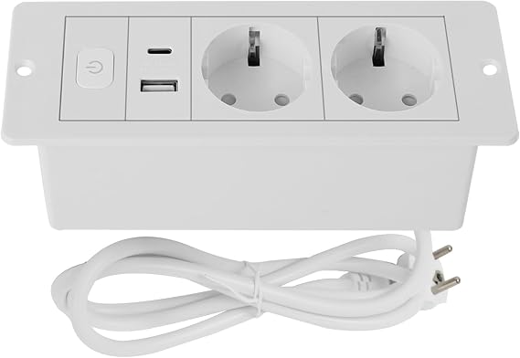 Table Top Recessed Socket 2 Compartments Table Socket with USB & Type C Multiple Socket Built-in Socket Desk Socket for Office Kitchen