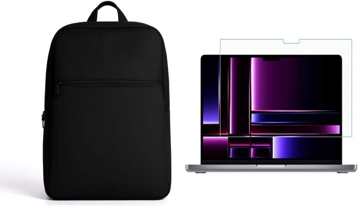 Huawei Matebook 16S 2023 16" İle Uyumlu Siyah Notebook Laptop Sırt Çantası Ve Ekran Koruyucu,Siyah