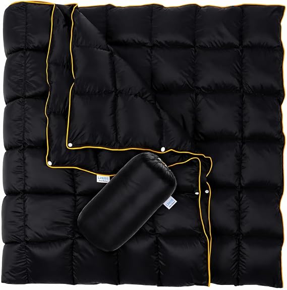 700FP Down Camping Blanket - Wearable Poncho Quilt & Packable Duvet