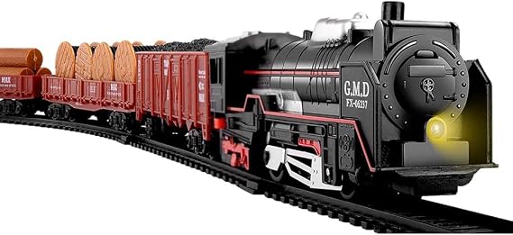 LOL-FUN Train Set Train Toy for Boys Girls with Lights Train Track Kit with Train En, Freight Car, Railway Birthday Gift with Light - No Steam
