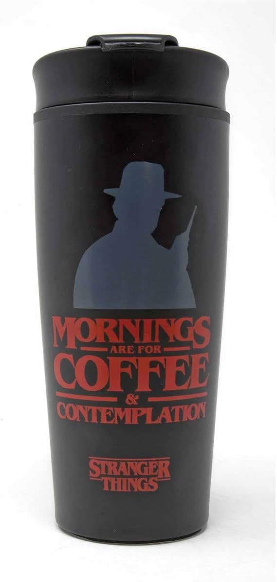 Pyramid International Stranger Things Double Walled Eco Travel Cup with Resealable Non-Drip Lid, Coffee and Contemplation Graphic 370ml/13ox- Official Merchandise