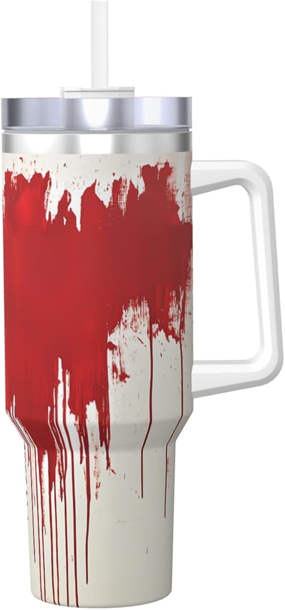 Blood Splatter Horror 40oz Insulated Tumbler with Handle and Straw Lid Insulated Travel Mug, Coffee Cup, Reusable Water Bottle, Ideal for Car, Work, Gift