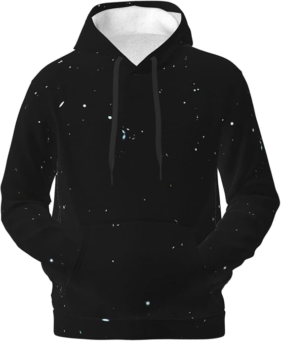 Men's Fleece Pullover Hoodies, Black White Dot Printed Casual Drawstring Hooded Sweatshirts