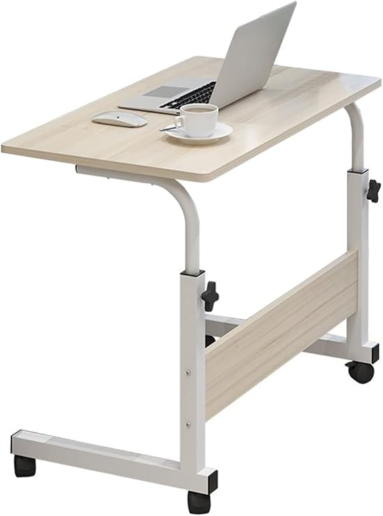 YOOVEE Adjustable Height Side Table with Casters, Mobile Table, Caregiving Table, Computer Desk, Office Desk, Soft Office Desk, Height Adjustable, Home Office, Telework, Study Desk, Stylish, Width