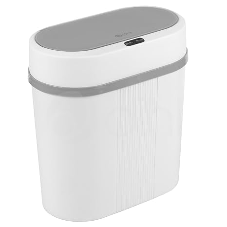 Dihl 12 Litre Modern Slimline Automatic Motion Sensor Waste Bin, Compact Narrow, White, with Waterproof Lid, Specially Designed for Bathrooms and Kitchens