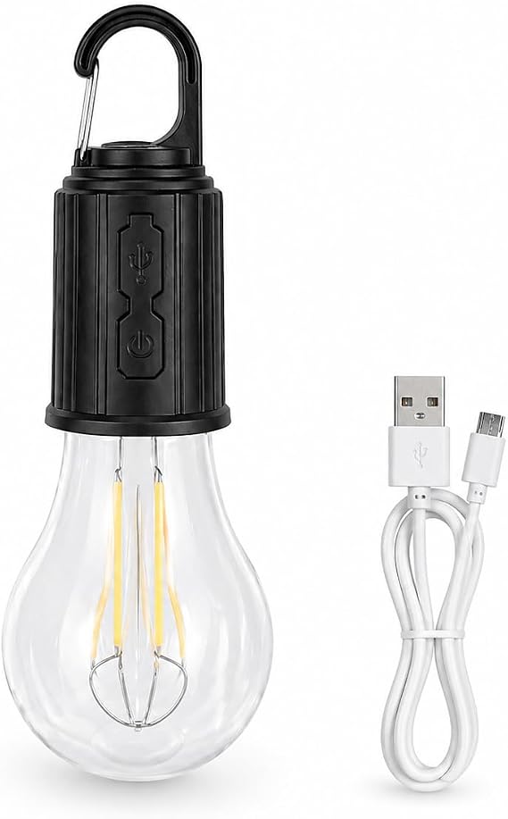Orret Home Şarjlı Kamp Ampulü USB Type-C Girişli Asılabilir LED Ampul 3 Modlu Işık Gün Işığı Kamp Lambası Taşınabilir Acil Durum Işığı Kancalı Ampul Outdoor Kamp Aydınlatma [Enerji Sınıfı A+++]
