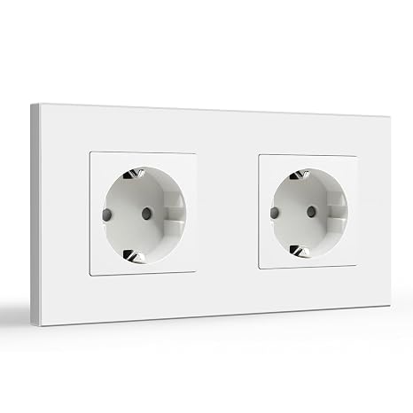 BSEED Schuko Wall Plug, 16A 250V Single Socket on Plastic Panel, 2 Gang, White