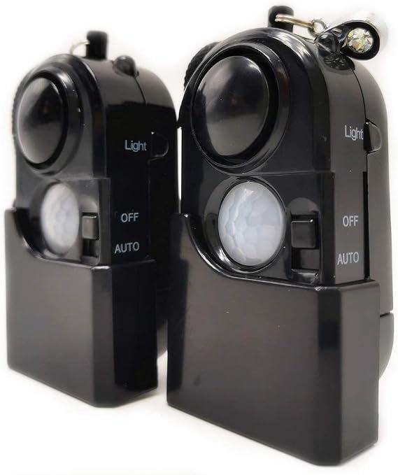 2 Paketleri 120DB Taşınabilir Mini Hareket Dedektörü Alarm Siren Anahtarlık & LED Işık ve Pil, Ev Otel Kapı Odası Güvenlik