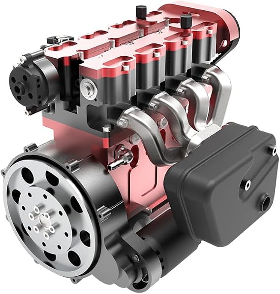 ENGINEMECH L4 DOHC Engine Model Kit, Realistic 4-Cylinder Engine with Ignition, Water Cooling, Lubrication System, Metal Internal Engine for Car Enthusiasts & STEM Education