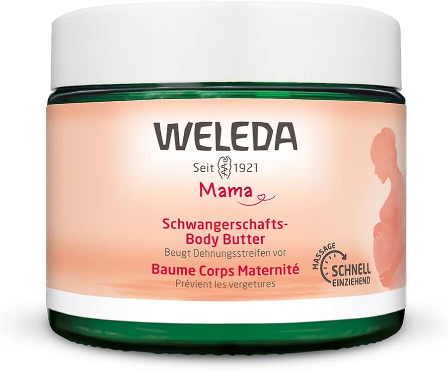 Weleda Mothers Body Butter, 5.3 fl oz 150 ml, Moisturizing Cream, Stomach Care, Pregnancy, Postpartum Skin Tightening, Soft Floral Scent, Naturally