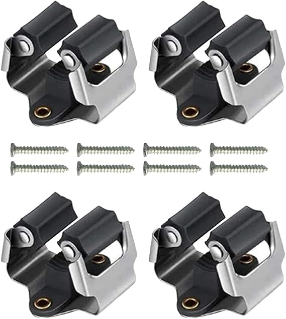 4 Pieces Mop Wall Mounted Clips Mop Broom Holder Tools Mop Wall Mounted Hangers with Screws for Kitchen Bathroom Workroom Balcony Closet Basement