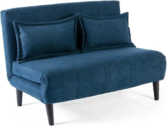 More4Homes HARPER FOLDING CLIC CLAC FABRIC LIVING ROOM LOUNGE SOFA BED (Blue, 2 Seater)