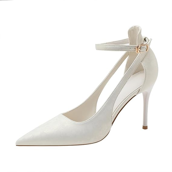 Women's Pointed Toe High Heels Ankle Strap Pumps Shoes Wedding Back Dress Sandals Stiletto Evening Dress Shoes Heel Height 8 CM