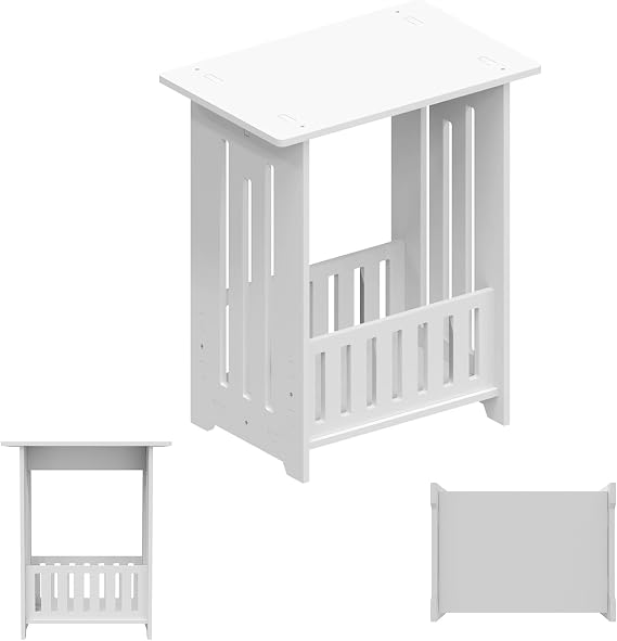 AutoBaBa Narrow Side Table, 2-Tier Slim End Table with Fabric Basket, Modern Sofa Table for Narrow and Small Spaces,with Gold Metal Frame, White