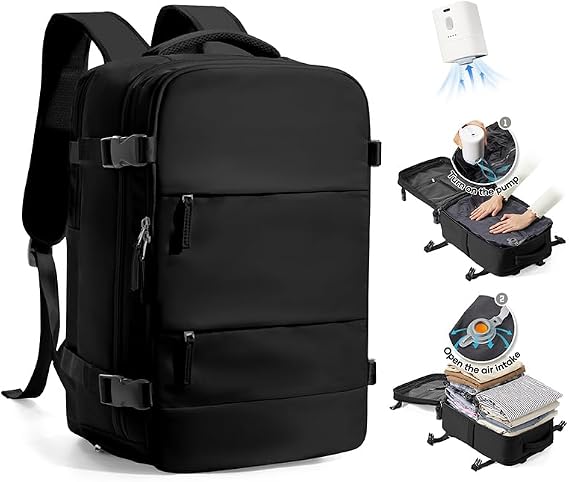 SZLX Vacuum Backpack with Pump Backpack Travel Cabin Airplane 40x30x20 Ryanair Vueling Wizzair Hand Luggage 40x30x20 Travel Backpack 40x20x25 Suitcases Cabin 45x36x20 Easyjet for Laptop Women Men