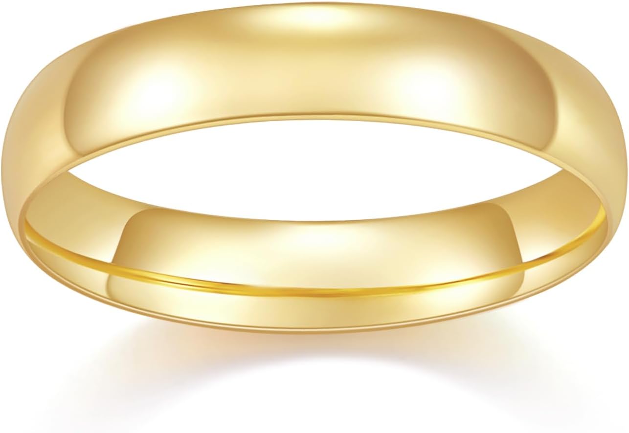 MINDDHA 14K ゴールドメッキ リング - ハイポリッシュ プレーン ドームリング レディース メンズ - 結婚指輪 - スタッキングリング/ゴールドリング レディース - 2mm 4mm 6mm バンドサイズ 4-12, 7, 金属, 宝石なし