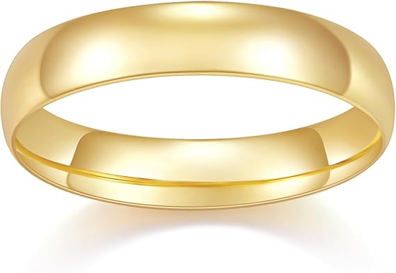 MINDDHA 14K ゴールドメッキ リング - ハイポリッシュ プレーン ドームリング レディース メンズ - 結婚指輪 - スタッキングリング/ゴールドリング レディース - 2mm 4mm 6mm バンドサイズ 4-12, 24, 金属, 宝石なし