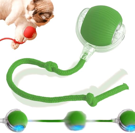 Gahwa Interactive Rolling Dog Ball, Dog Toy Ball with Cord, Smart Automatic Rolling Ball for Cats and Dogs, Interactive Dog Toy, Electric Dog Ball (Green)