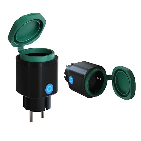 WiFi Outdoor Socket Smart Socket with Current Measurement Timer Function IP44 Outdoor Socket Waterproof Supports Remote Control Compatible with Alexa and Google Home (Black Pack of 2)