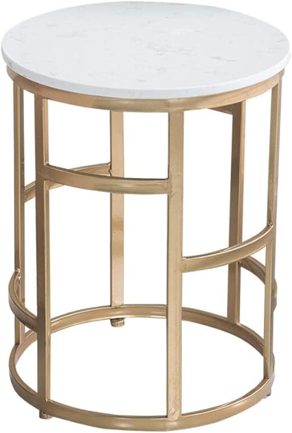Bedroom Bedside Table,Round Coffee Table Sofa End/Side Tables for Living Room Balcony,Marble Top and Metal Base