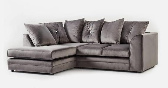 Plush Velvet Corner Sofa Set - 3-Seater, 2-Seater, Swivel Chair & Storage Ottoman (Charcoal, Left Hand Corner)