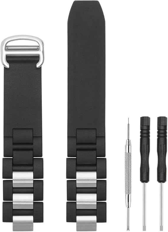 Compatible with Cartier Watch 20mm Band, Silicone Rubber Stainless Steel Replacement Strap for Cartier Watch Must 21 Chronoscaph Autoscaph, Black