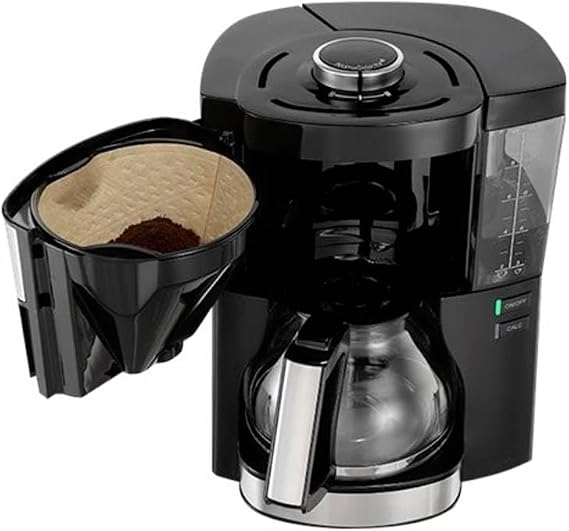 Melitta Look V Perfection 1028-06, Drip Coffee Maker, AromaSelector, Modern, Glass Jug, Removable Water Tank, 3-in-1 Anti Limescale Protection, 1.25 Liters, 10 Cups, 1x4 Filters, 1080W, Black