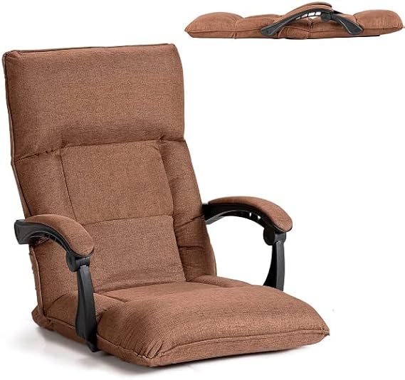 Multigot Floor Sofa Chair, 14-Position Adjustable Lazy Lounge Seat with Waist Support, Single Padded Reading Recliner Chair for Living Room Bedroom Office (Brown)