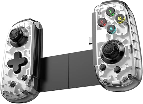 FINGEREVO D6 Mini モバイルゲームコントローラー iOS Android PCデバイス用 BT5.3 USB-Cストリーミング 格納式ゲームパッド 携帯電話パッド用 N-S 透明