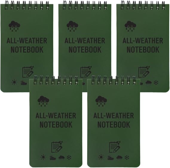 5 PCS Pocket Notebook Waterproof Notepad All-Weather Memo Pad with Top Spiral Small Notebooks with Lined Pages 50 Sheets for Outdoor Home Office School