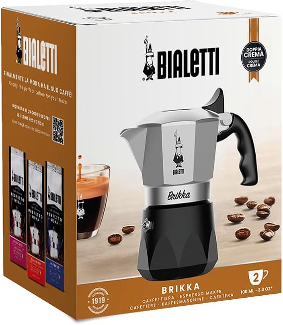 Bialetti New Brikka 2023, Moka Pot, the only coffee maker capable of making a creamy espresso, 2 cups, Aluminum