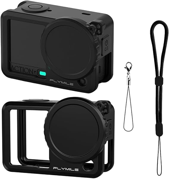 DJI Osmo Action 6 Case, Silicone Cover + Silicone Lens Cover Soft Elastic Shockproof Drop Proof Scratch Proof Easy to Install and Remove Lightweight Washable with Lens Cap Strap and Wrist Strap Black