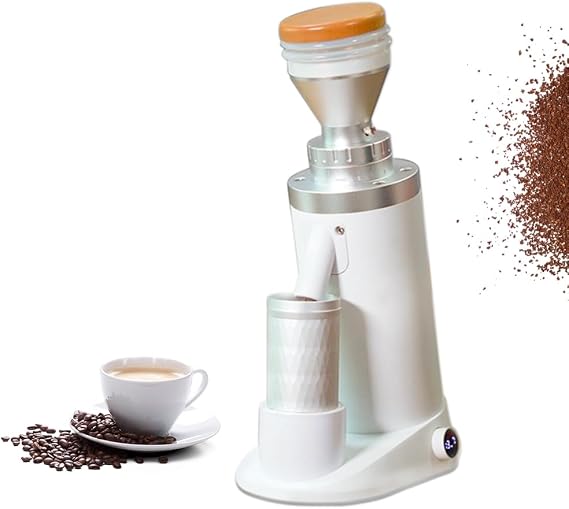 Electric Coffee Grinder, Adjustable Speed, 64mm Flat Titanium or 63mm Conical Burr, Brushless Motor, Adjustable Grind Time Commercial Espresso Grinder (White, 64mm Flat Burr)