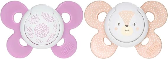 Chicco PhysioForma Comfort Pacifier, Newborn Pacifier 6-16 M, Soft Silicone Nipple, Helps Physiological Breathing and Promotes Correct Mouth Development, Assorted Colours, Pink, 2 Pieces